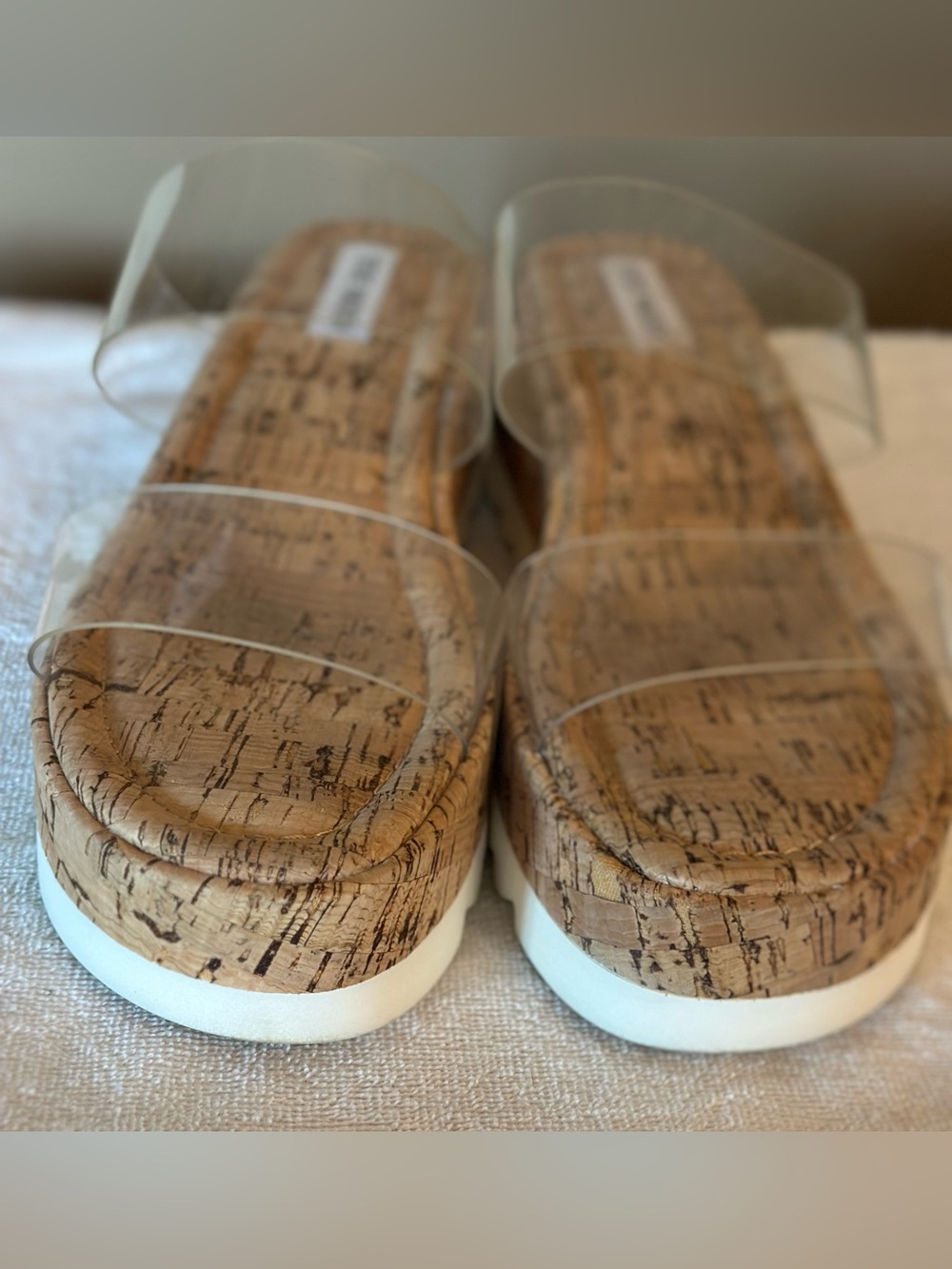 🤎✨ Steve Madden Cork Platform Slide Sandals | Women’s Size 10 | Clear Strap - Picture 2 of 7
